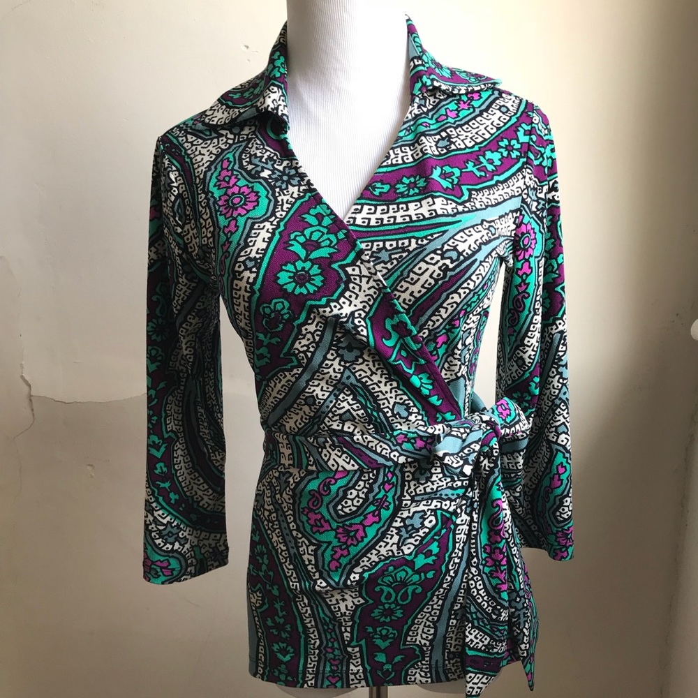 Ann Taylor Paisley Wrap Blouse Sz XS